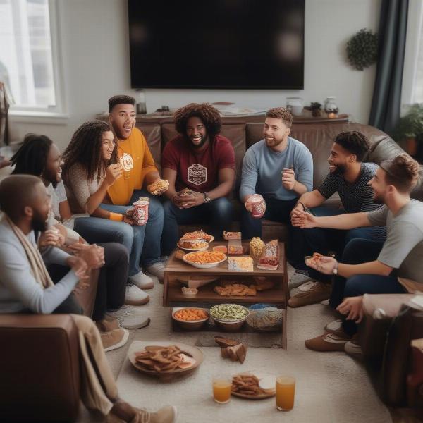 Group of friends watching a football game together