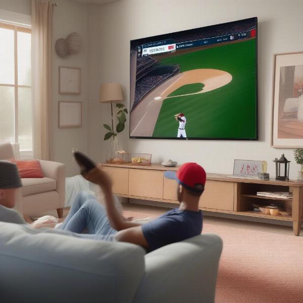 Baseball fan watching free trial on tv