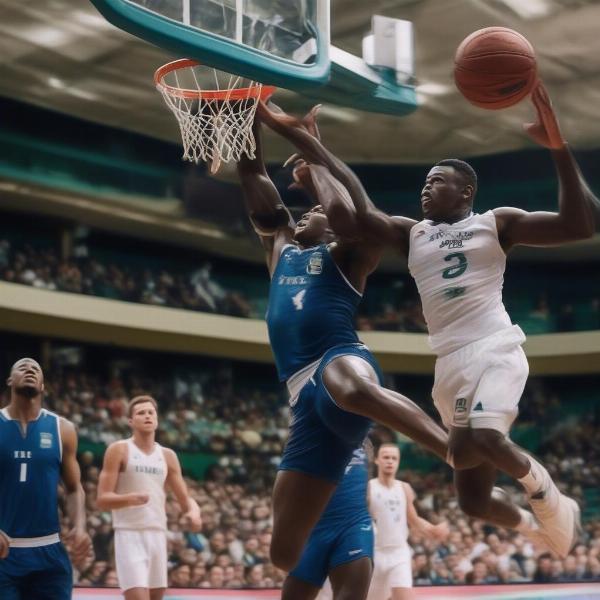 Wembanyama blocks a shot showcasing his defensive prowess