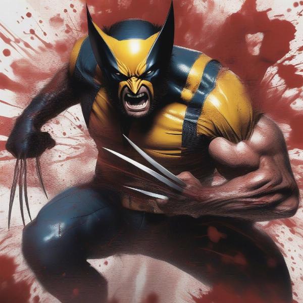 Wolverine claws in action, bloody combat scene, and fast action