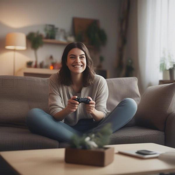 a woman enjoying relaxing video games