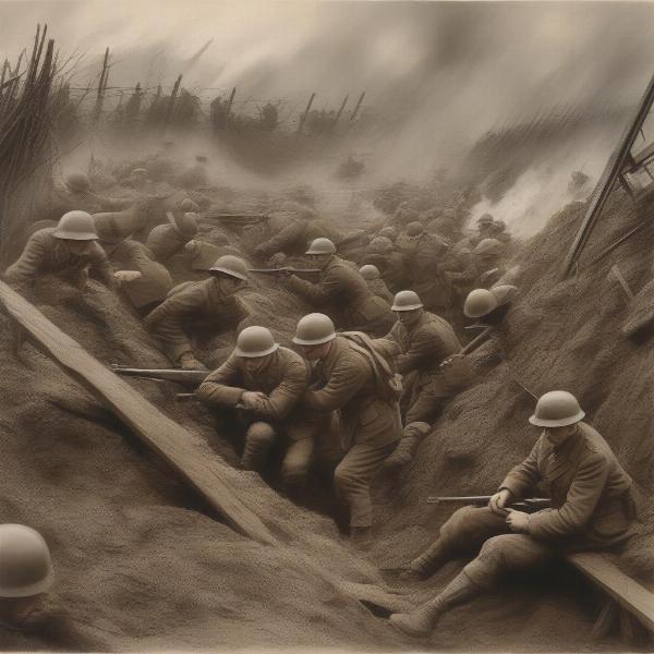 World War 1 trench warfare scene