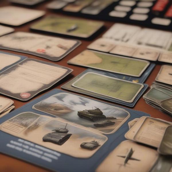 Close-up of World War 2 card game cards