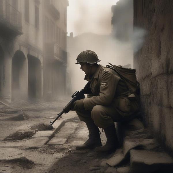 A soldier battling in a world war 2 Xbox game
