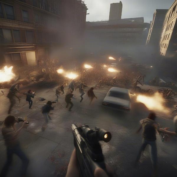 World War Z on Xbox showing a large horde of zombies approaching