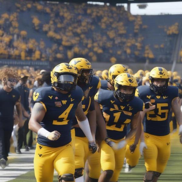 WVU Mountaineers entrance to 2023 bowl game, full team present
