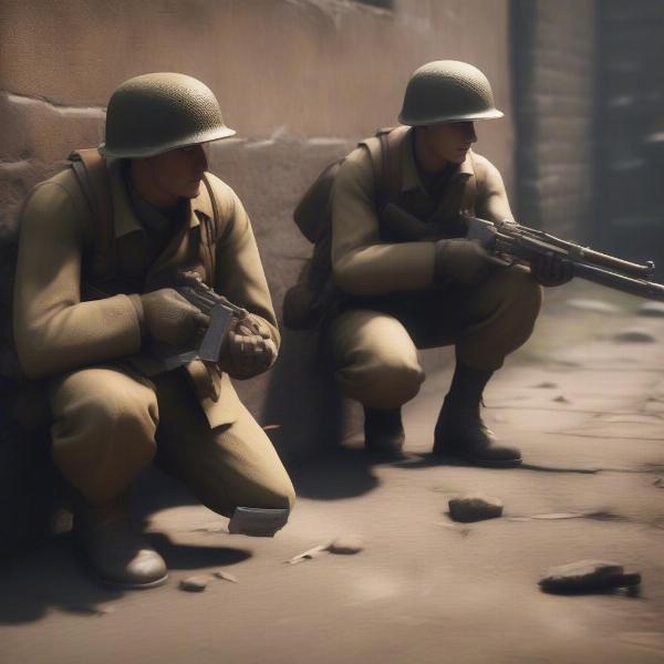 ww2 bot ai soldiers using cover in a game showing different stances