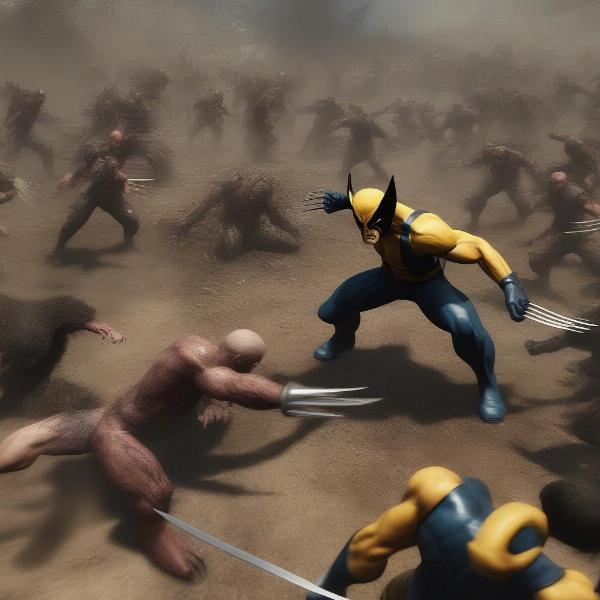 Multiple enemies attacking Wolverine, showing gameplay