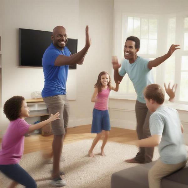 Family enjoying kinect sports