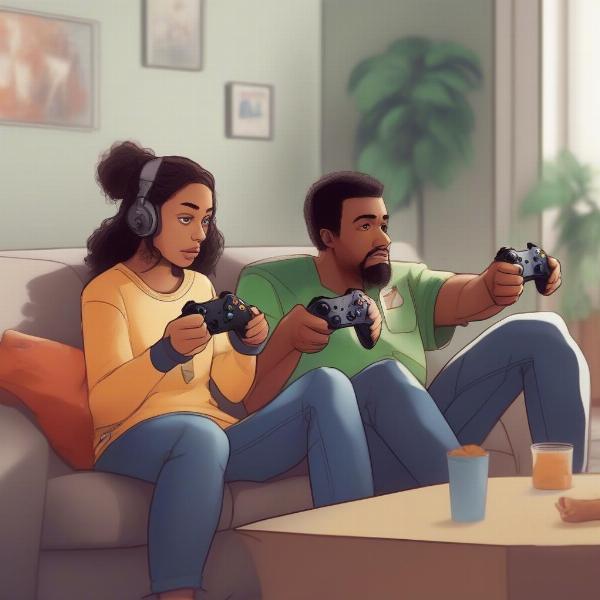 couple playing xbox fighting game