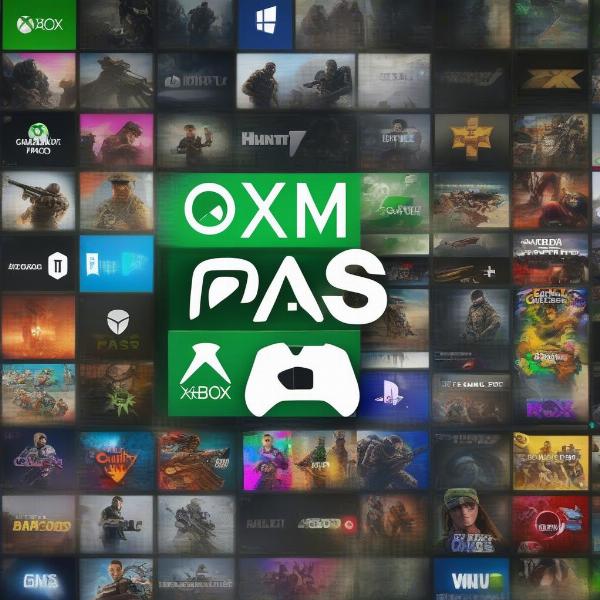 Xbox Game Pass logo on a gaming screen with various game icons