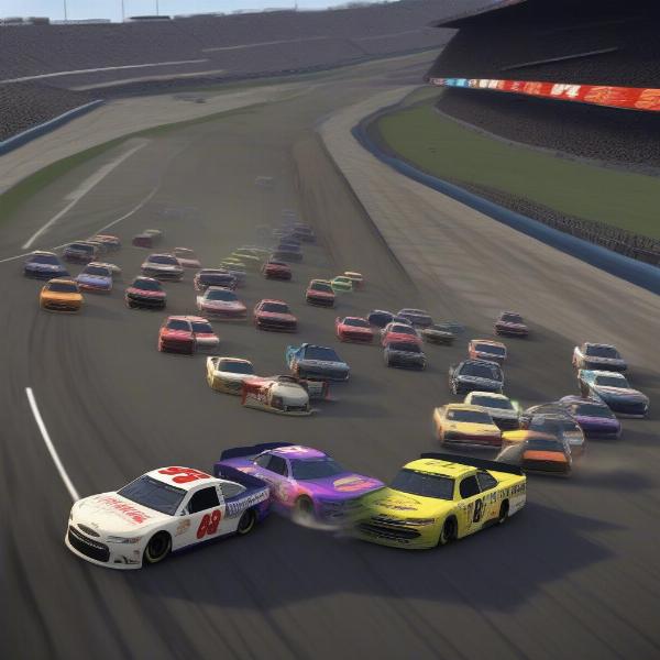 NASCAR racing action on Xbox One, cars speeding on track