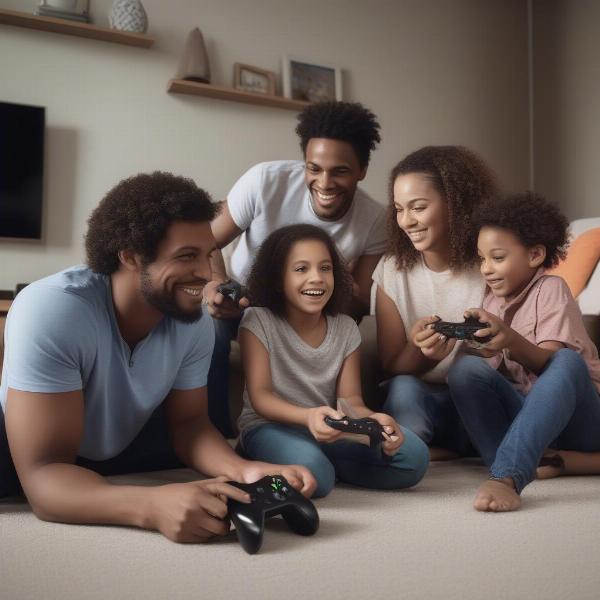 Family playing xbox one split screen