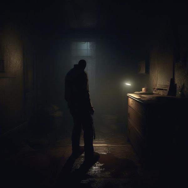 A dark and moody screenshot of a survival horror game on Xbox One
