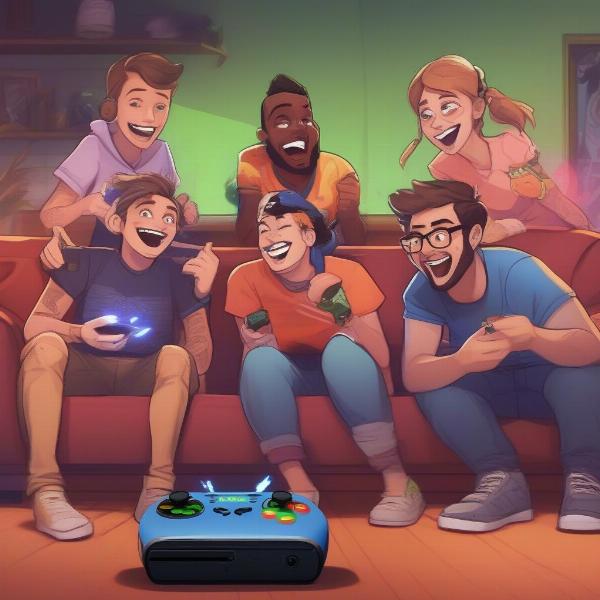 xbox console friends laughing playing multiplayer games