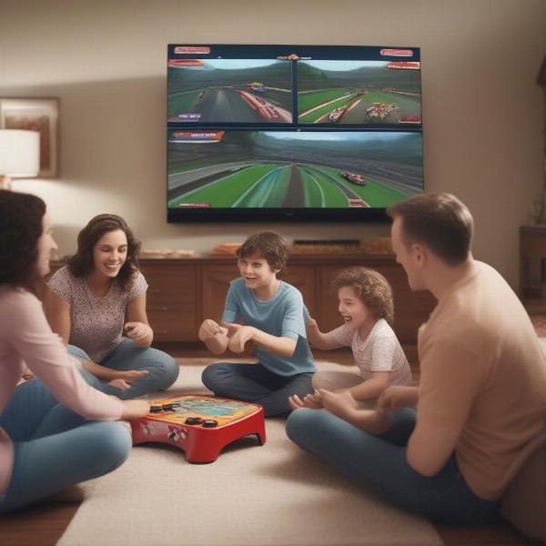 Family Playing Xbox Split Screen Racing