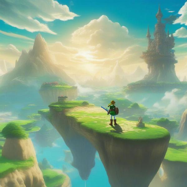 Zelda Tears of the Kingdom gameplay, showing Link exploring a vast open world